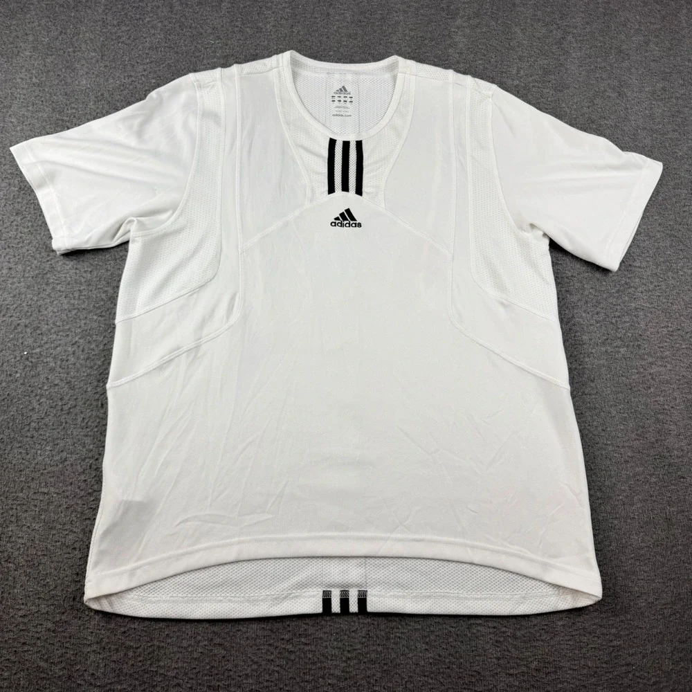 Adidas‎ Men's L Large White Black 3-Stripe Mesh Panel Performance Training Shirt